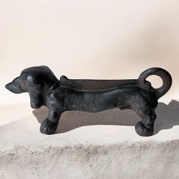 vintage cast iron dachshund dog boot scraper door stop